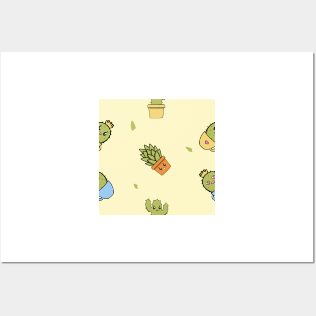 Cute Cactus Kawaii Pattern Wall Art by IstoriaDesign